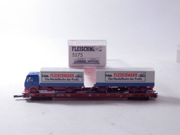 »FLEISCHMANN 5275 H0 DC · NIEDERFLURWAGEN MIT LKW · OVP«